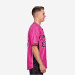 Custom Baseball Uniform Jersey - Pinstripe Full Button Sublimated Jersey in Hot Pink