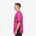 Custom Baseball Uniform Jersey - Pinstripe Full Button Sublimated Jersey in Hot Pink
