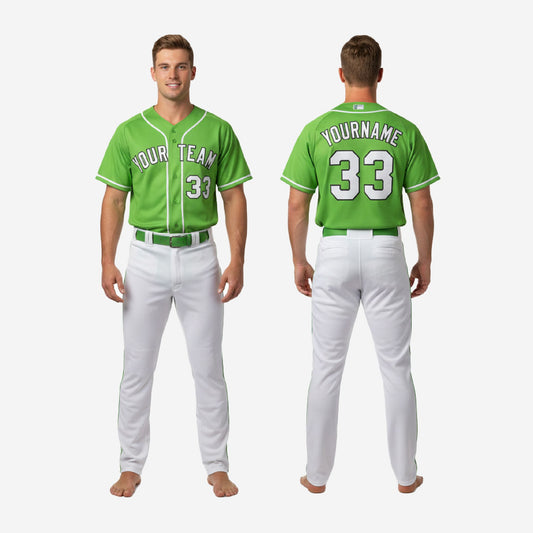 Custom Baseball Team Uniform in Green/White - Jersey & Pants Custom Name Number Set