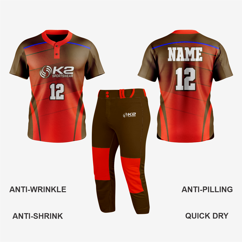 Custom Softball 2 Button Jersey/Pant in Army Brown/Dark Red