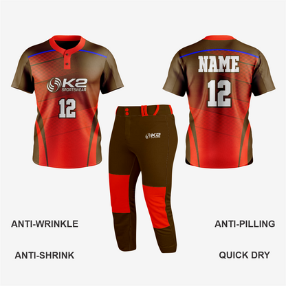 Custom Softball 2 Button Jersey/Pant in Army Brown/Dark Red