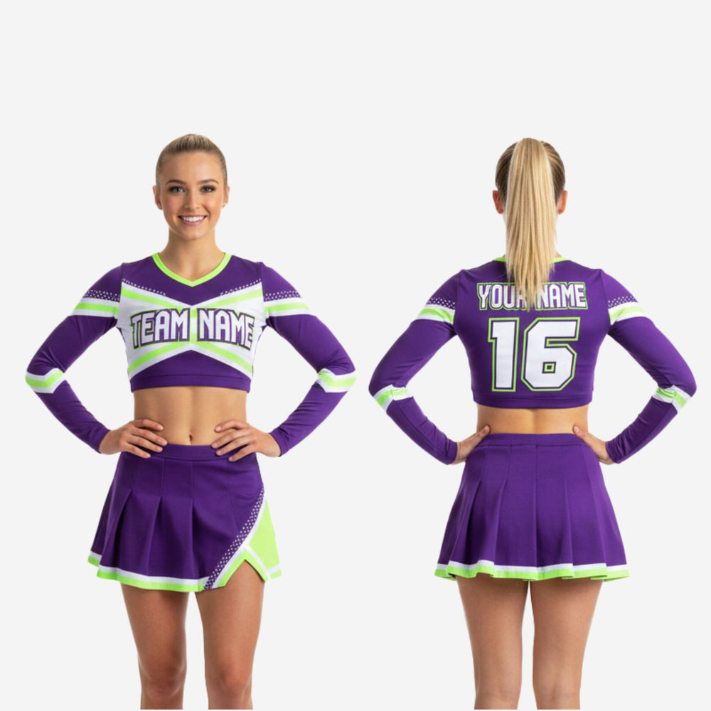 Sublimated Cheerleading Uniform Set - Long Sleeve Top & Skirt for Competition Cheer