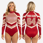 Personalized Cheer Bodysuit - Red Glitter High Neck Design