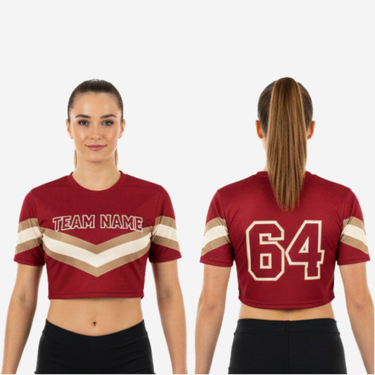Short Sleeve Cheerleading Crop Top - Personalized Burgundy Jersey