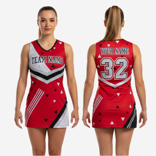 Sleeveless Cheerleading Uniform Dress - Custom Team Name & Number Red