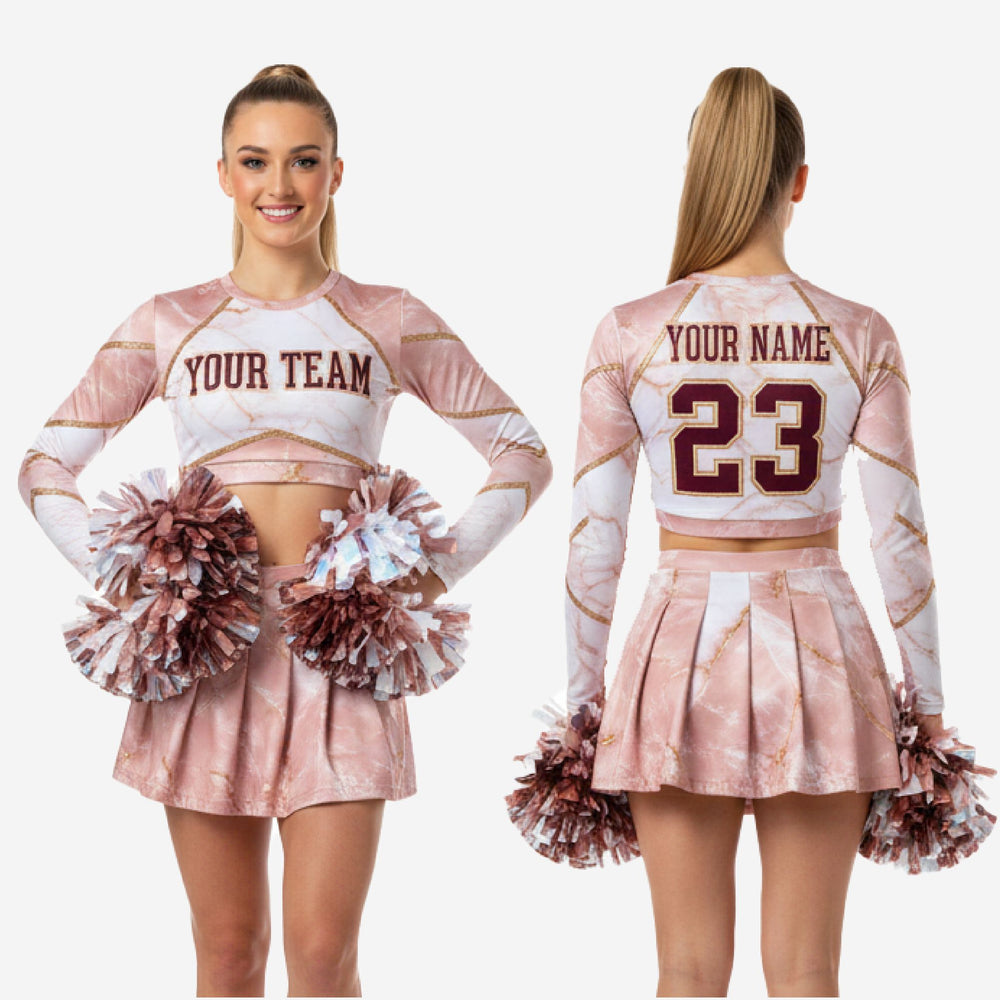 Custom Cheerleading Uniform Set - Long Sleeve Crop Top & Skirt Team Name Design