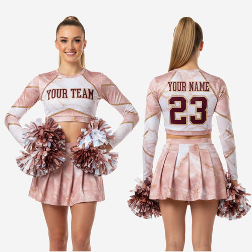 Custom Cheerleading Uniform Set - Long Sleeve Crop Top & Skirt Team Name Design