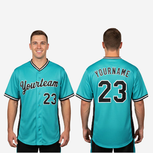 Custom Baseball Jersey in Tiffany Blue - Full Button Baseball Jersey Team Name & Number