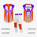 Custom Orange/Purple Sleeveless Full Button Softball Jersey – Pro Fit - K2 Sportswear | Custom Sports Uniforms & Apparels - K2 Sportswear
