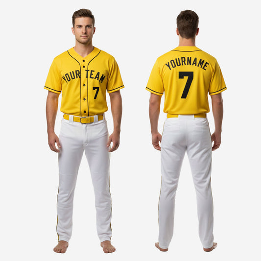 Yellow Custom Baseball Uniform - Complete Jersey & Pants Set Team Name Number