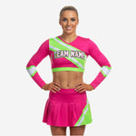 Custom Competition Cheerleading Uniforms - Long Sleeve Top & Skirt Set with Team Name
