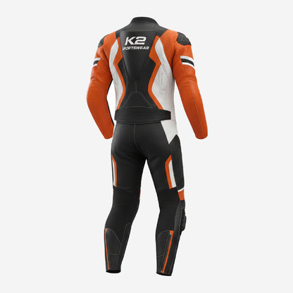 Personalized Motorbike Leather Suit in Orange & Black - Custom Racing One Piece Suit