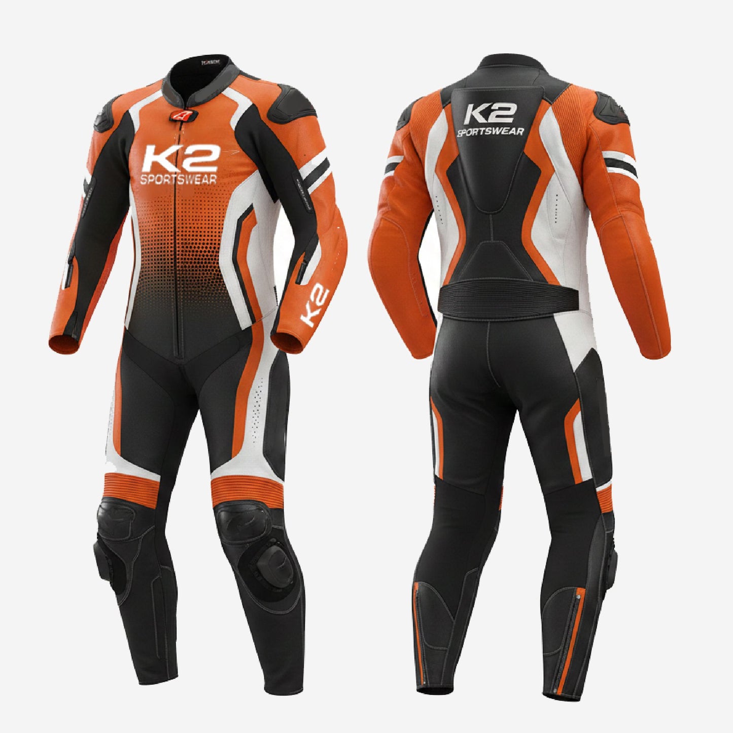 Personalized Motorbike Leather Suit in Orange & Black - Custom Racing One Piece Suit