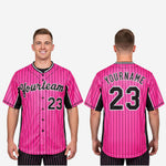 Custom Baseball Uniform Jersey - Pinstripe Full Button Sublimated Jersey in Hot Pink