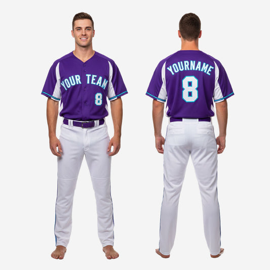 Custom Baseball Team Uniform in Purple/White - Jersey & Pants Custom Name Number Set