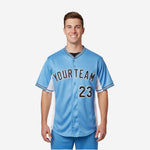 Custom Baseball Team Jersey in Sky - Full Button Custom Name & Number