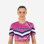 Custom Sublimated Cheer Crop Top - Pink Marble Chevron Stripe Design