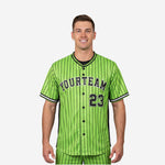 Custom Baseball Uniform Jersey - Youth & Adult Pinstripe Full Button Jersey in Yellow Green