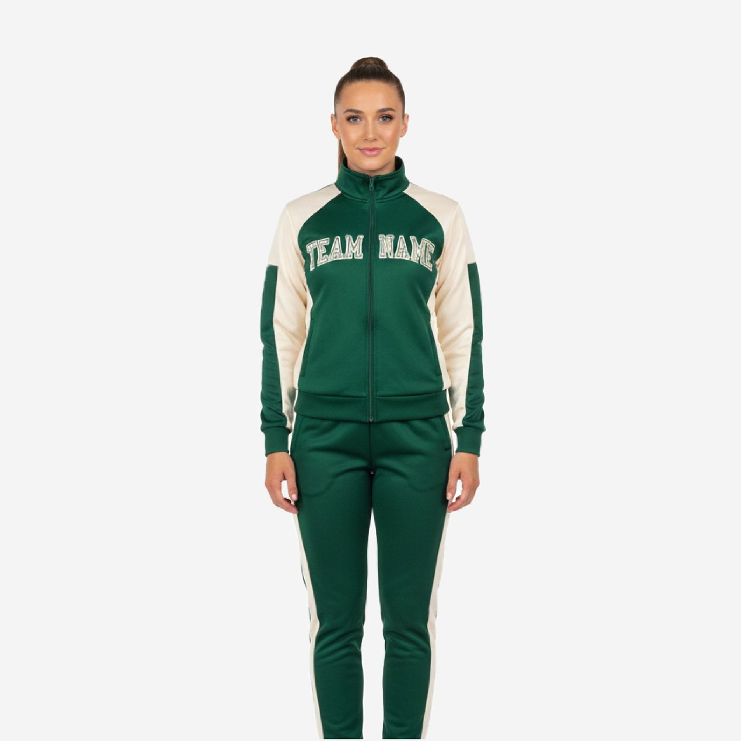 Custom Cheerleading Tracksuit Set Green - Full Zip Warmup Jacket & Pants Team Suit