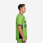 Custom Baseball Uniform Jersey - Youth & Adult Pinstripe Full Button Jersey in Yellow Green