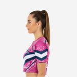 Custom Sublimated Cheer Crop Top - Pink Marble Chevron Stripe Design