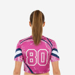 Custom Sublimated Cheer Crop Top - Pink Marble Chevron Stripe Design