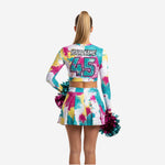 Custom Cheerleading Uniform Set - Long Sleeve Crop Top & Skirt Multicolor