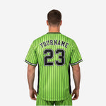 Custom Baseball Uniform Jersey - Youth & Adult Pinstripe Full Button Jersey in Yellow Green