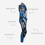 Custom Motorcycle One Piece Suit in Blue - Leather Racing Suit with CE Armor