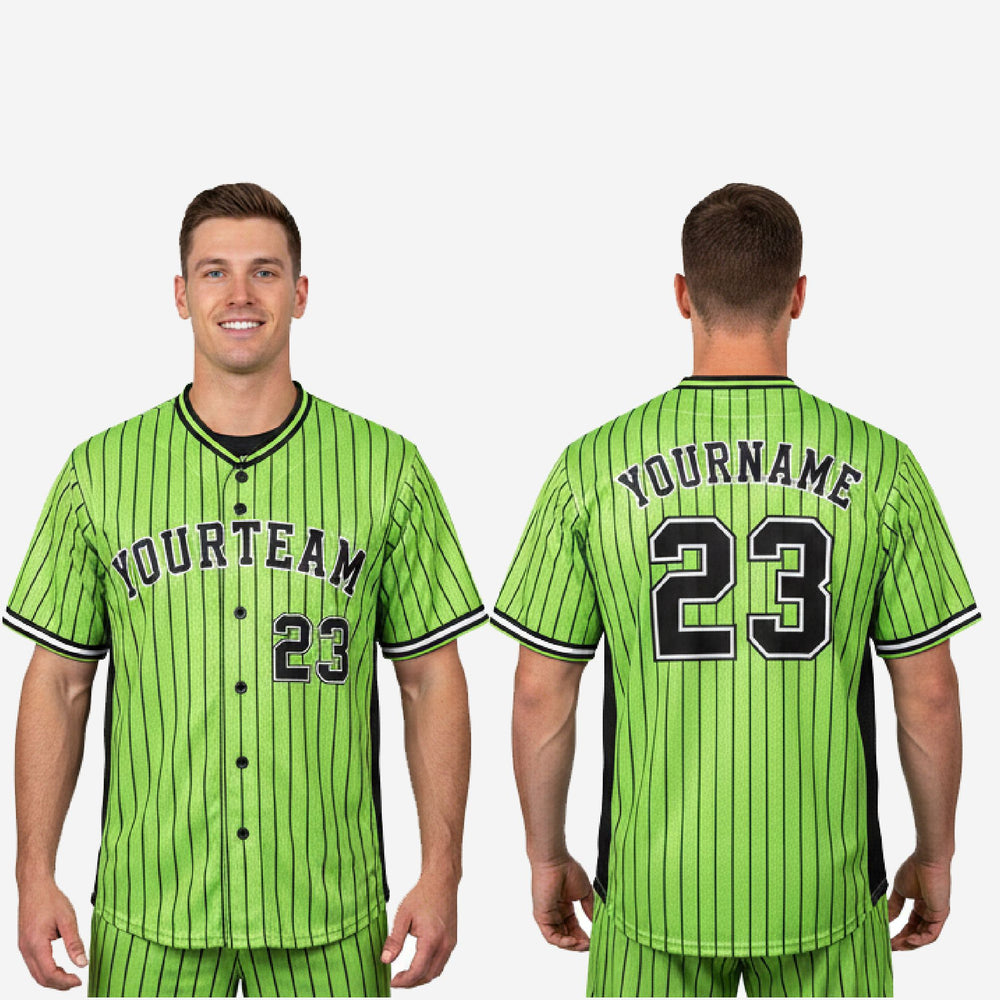 Custom Baseball Uniform Jersey - Youth & Adult Pinstripe Full Button Jersey in Yellow Green
