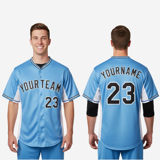 Custom Baseball Team Jersey in Sky - Full Button Custom Name & Number
