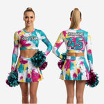 Custom Cheerleading Uniform Set - Long Sleeve Crop Top & Skirt Multicolor