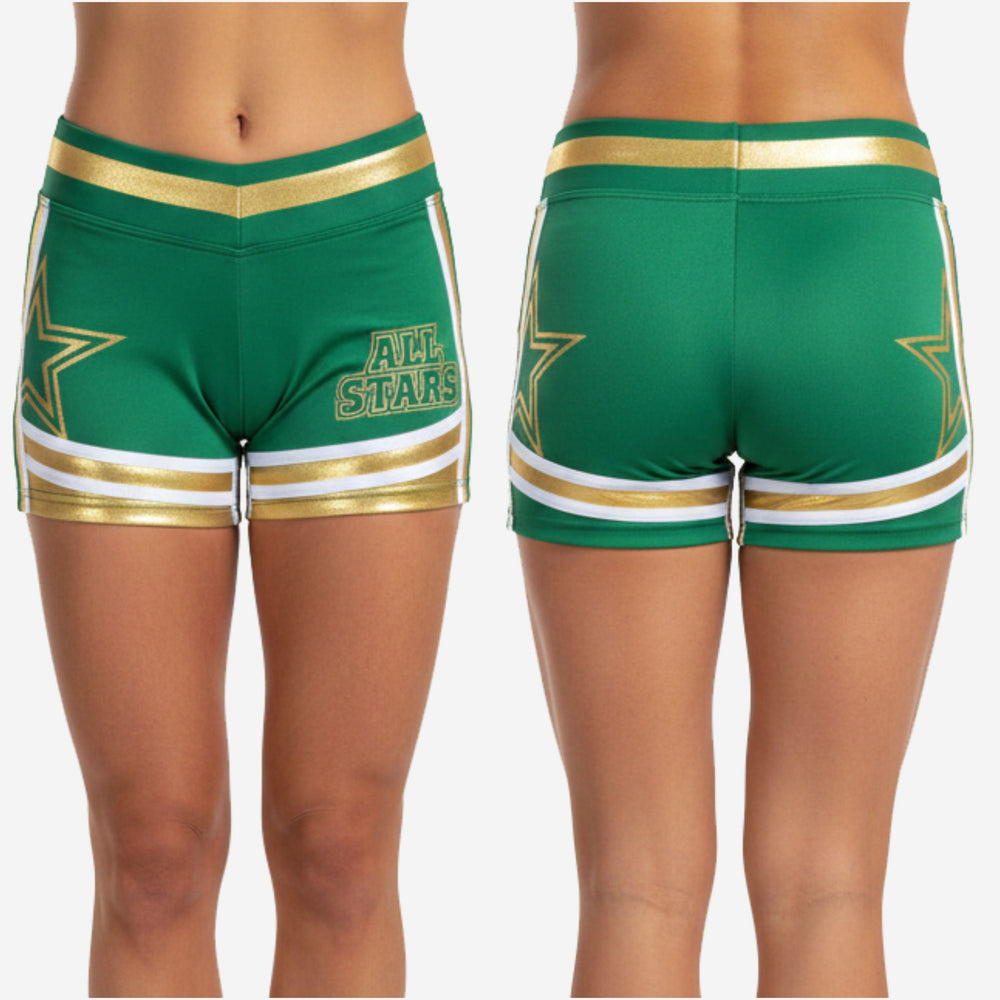 Custom Cheerleading Boy Cut Shorts - Competition Athletic Shorts in Green