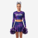 Custom Cheerleading Galaxy Uniform Set - Long Sleeve Crop Top & Skirt Design