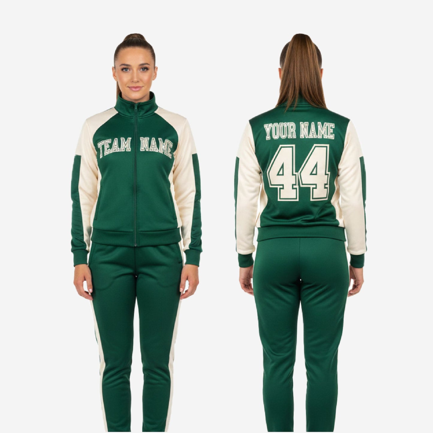 Custom Cheerleading Tracksuit Set Green - Full Zip Warmup Jacket & Pants Team Suit