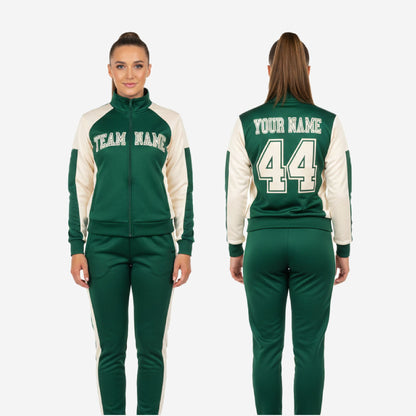 Custom Cheerleading Tracksuit Set Green - Full Zip Warmup Jacket & Pants Team Suit