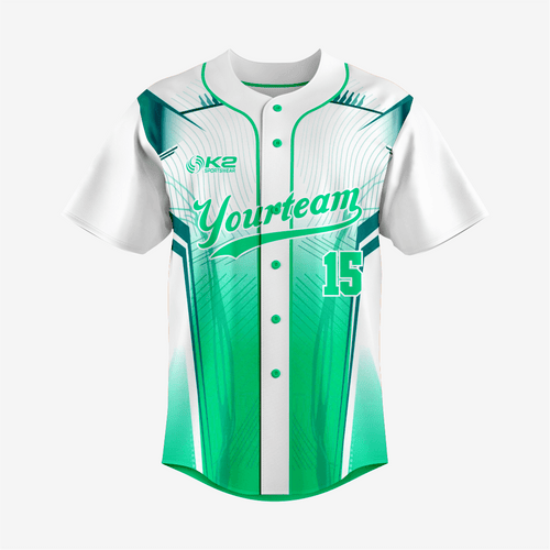 Personalized Softball Jersey – Paris Green Full Button Style - K2 Sportswear | Custom Sports Uniforms & Apparels - K2 Sportswear