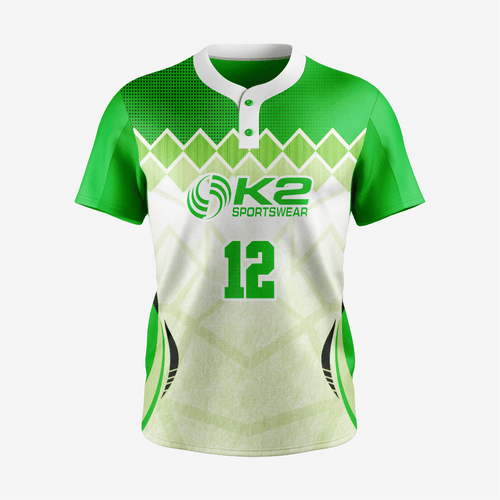 Men/Women Custom Softball 2 Button Jersey in Green - K2 Sportswear | Custom Sports Uniforms & Apparels - K2 Sportswear
