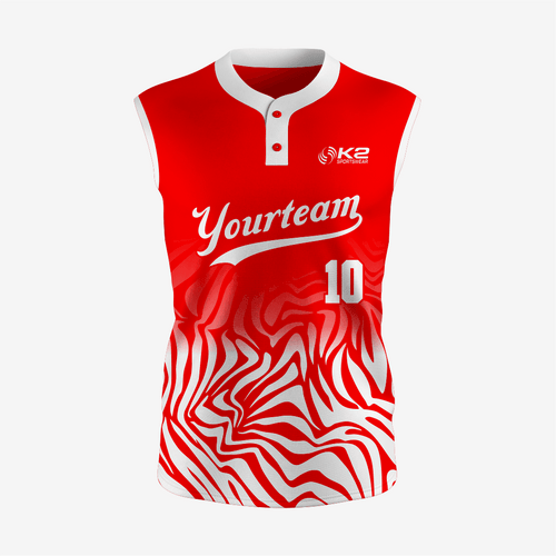 Custom 2-Button Sleeveless Softball Jersey – Red for Your Team - K2 Sportswear | Custom Sports Uniforms & Apparels - K2 Sportswear