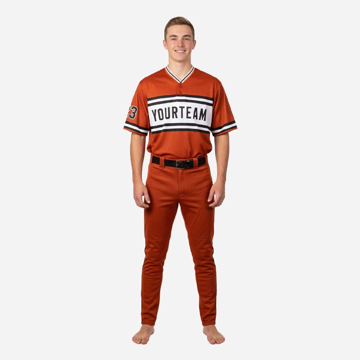 Custom Youth Baseball Uniform - V-Neck Jersey & Pants Team Name Set in Pastel Red