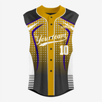 Custom Black/Gold Sleeveless Full Button Softball Jersey – Pro Fit - K2 Sportswear | Custom Sports Uniforms & Apparels - K2 Sportswear