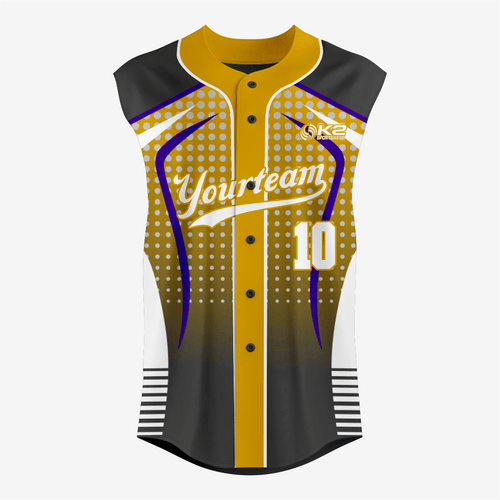 Custom Black/Gold Sleeveless Full Button Softball Jersey – Pro Fit - K2 Sportswear | Custom Sports Uniforms & Apparels - K2 Sportswear
