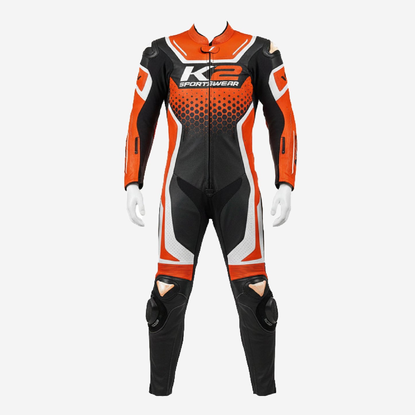 Custom Motorcycle Leather Racing Suit in Orange & Black - One Piece Racing Suit