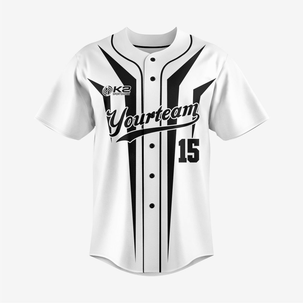 Benutzerdefiniertes Softball-Trikot mit durchgehender Knopfleiste – Weiß/Schwarz – Herren & Damen