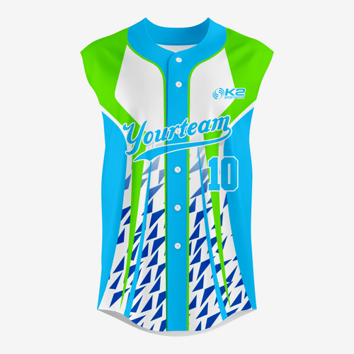 Custom Turquoise/Green Sleeveless Full Button Softball Jersey – Pro Fit - K2 Sportswear | Custom Sports Uniforms & Apparels - K2 Sportswear
