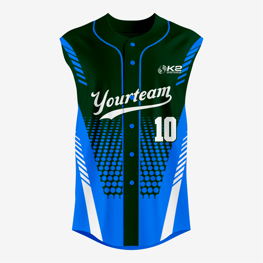 Custom Blue/Dark Green Sleeveless Full Button Softball Jersey – Men/Women