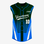 Custom Blue/Dark Green Sleeveless Full Button Softball Jersey – Men/Women - K2 Sportswear | Custom Sports Uniforms & Apparels - K2 Sportswear