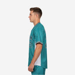 Custom Baseball Uniform Jersey - Pinstripe Full Button Sublimated Jersey in Teal Blue