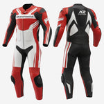 Custom Motorcycle One Piece Suit in Red & Black - Leather Racing Suit with CE Armor