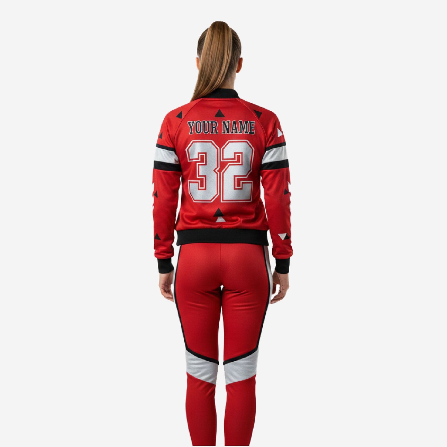 Custom Cheerleading Red Warmup Set - Bomber Jacket & Pants Team Name Design